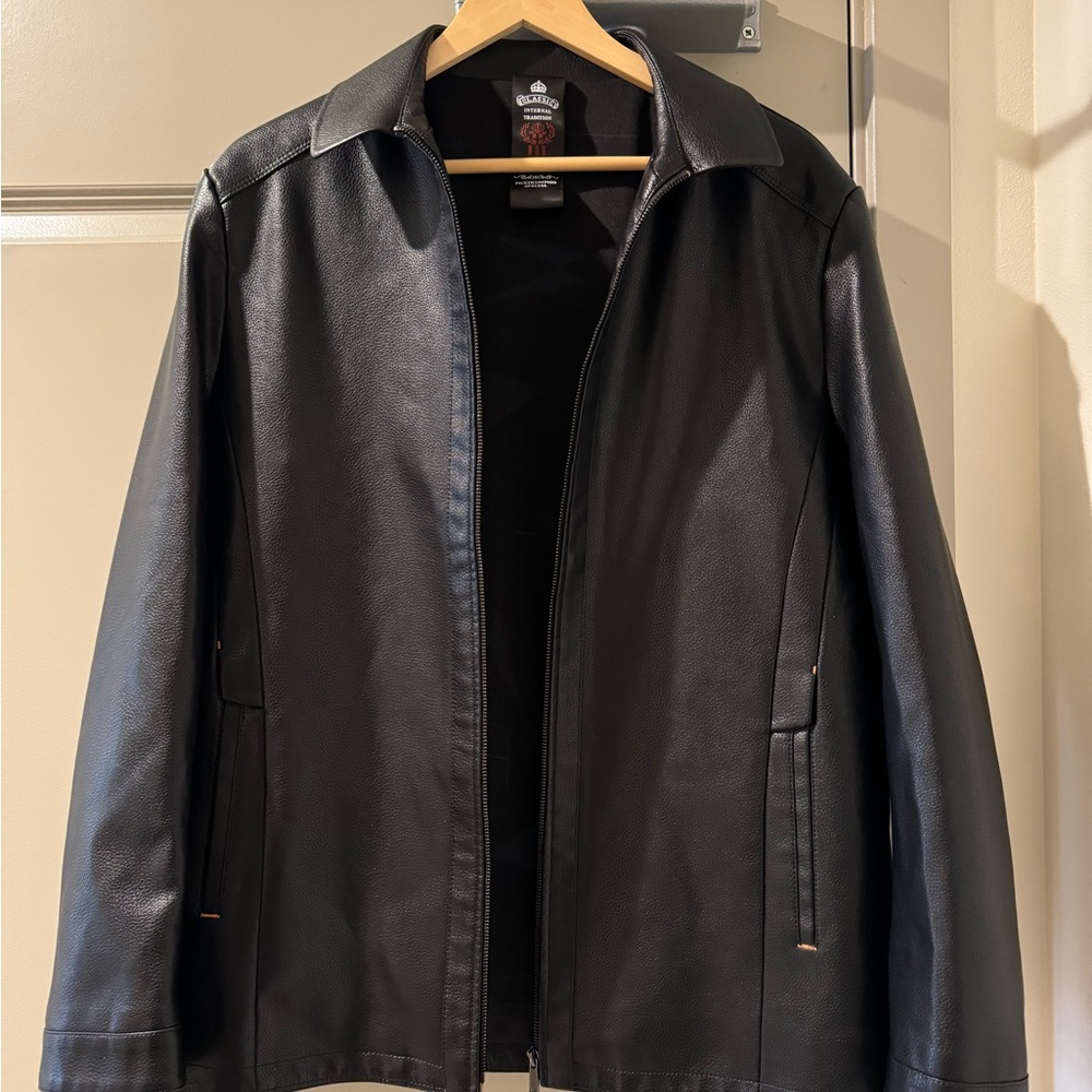 Black leather jacket- fits like Large or XL. selling for a neighbor